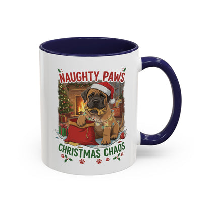 Coffee Mug "Naughty Pawn Christmas Chaos" Dog Lover Mastiff (11/15oz)