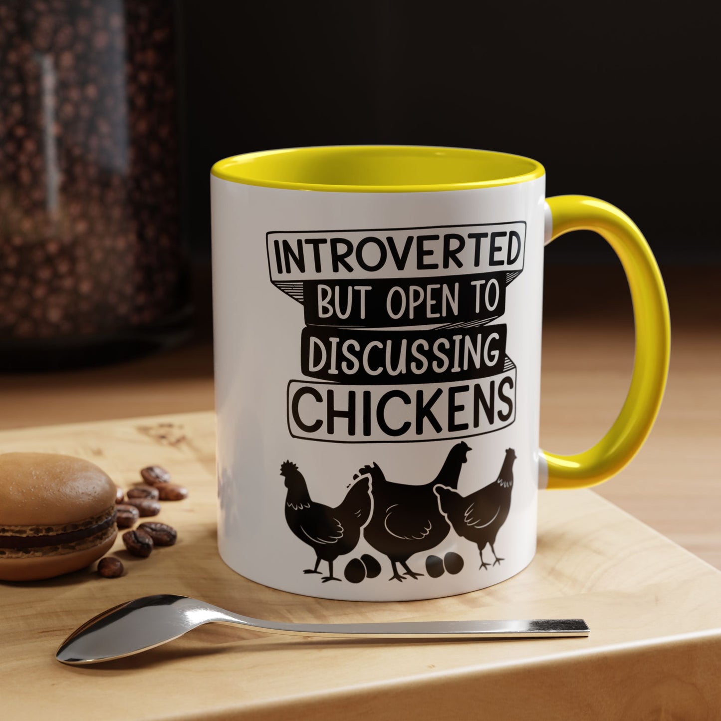 Funny Chicken Lover Coffee Mug "Introverted But Open To Discussing Chickens" Accent Mug (11/15oz)
