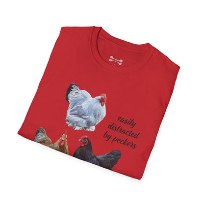 T-Shirt 'Easily Distracted By Peckers' Funny Shirt Chicken Lover Tee