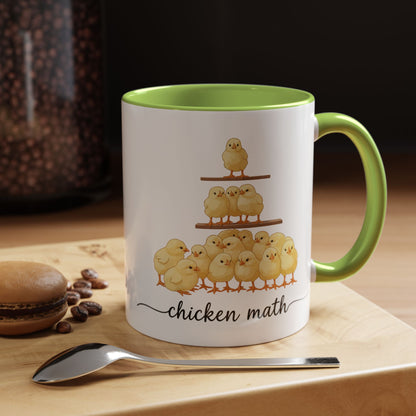 Funny Chicken Lover Coffee Mug — "Chicken Math" Accent Mug (11/15oz)