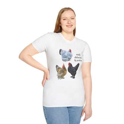 T-Shirt 'Easily Distracted By Peckers' Funny Shirt Chicken Lover Tee
