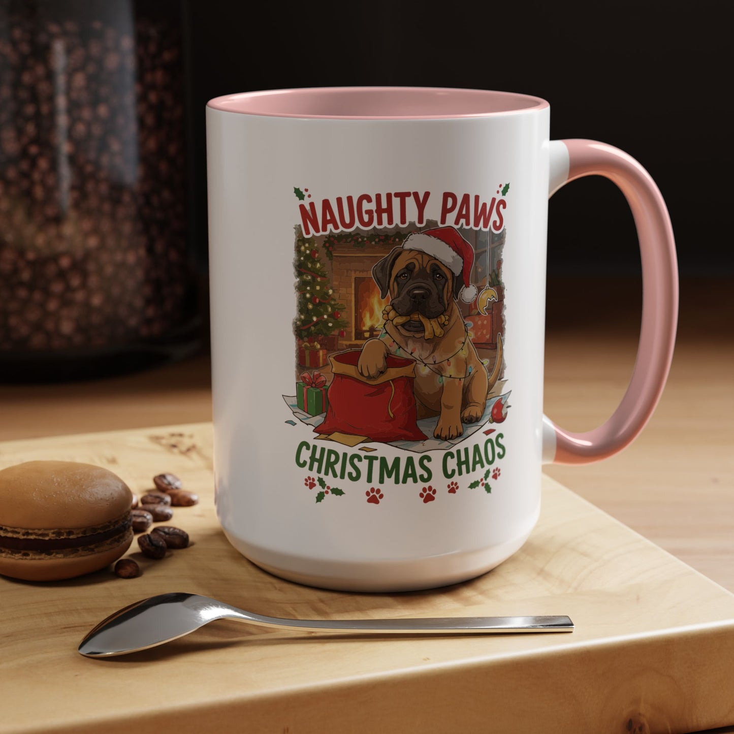Coffee Mug "Naughty Pawn Christmas Chaos" Dog Lover Mastiff (11/15oz)