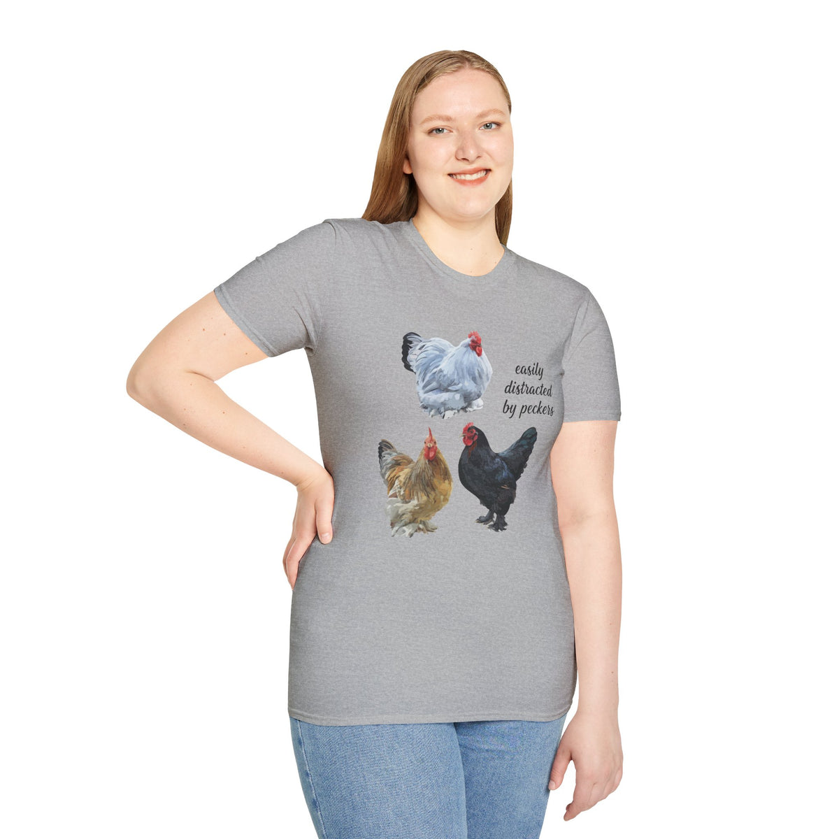 T-Shirt 'Easily Distracted By Peckers' Funny Shirt Chicken Lover Tee