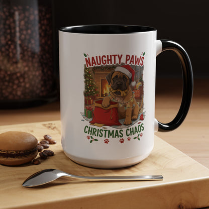 Coffee Mug "Naughty Pawn Christmas Chaos" Dog Lover Mastiff (11/15oz)