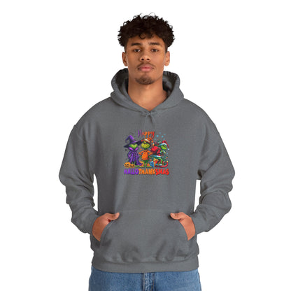 Fleece Hoodie: "Happy HalloThankMas"