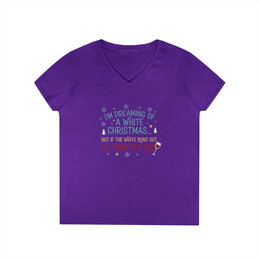 Women's V-Neck T-Shirt 'Dreaming of a White Christmas' Holiday Tee
