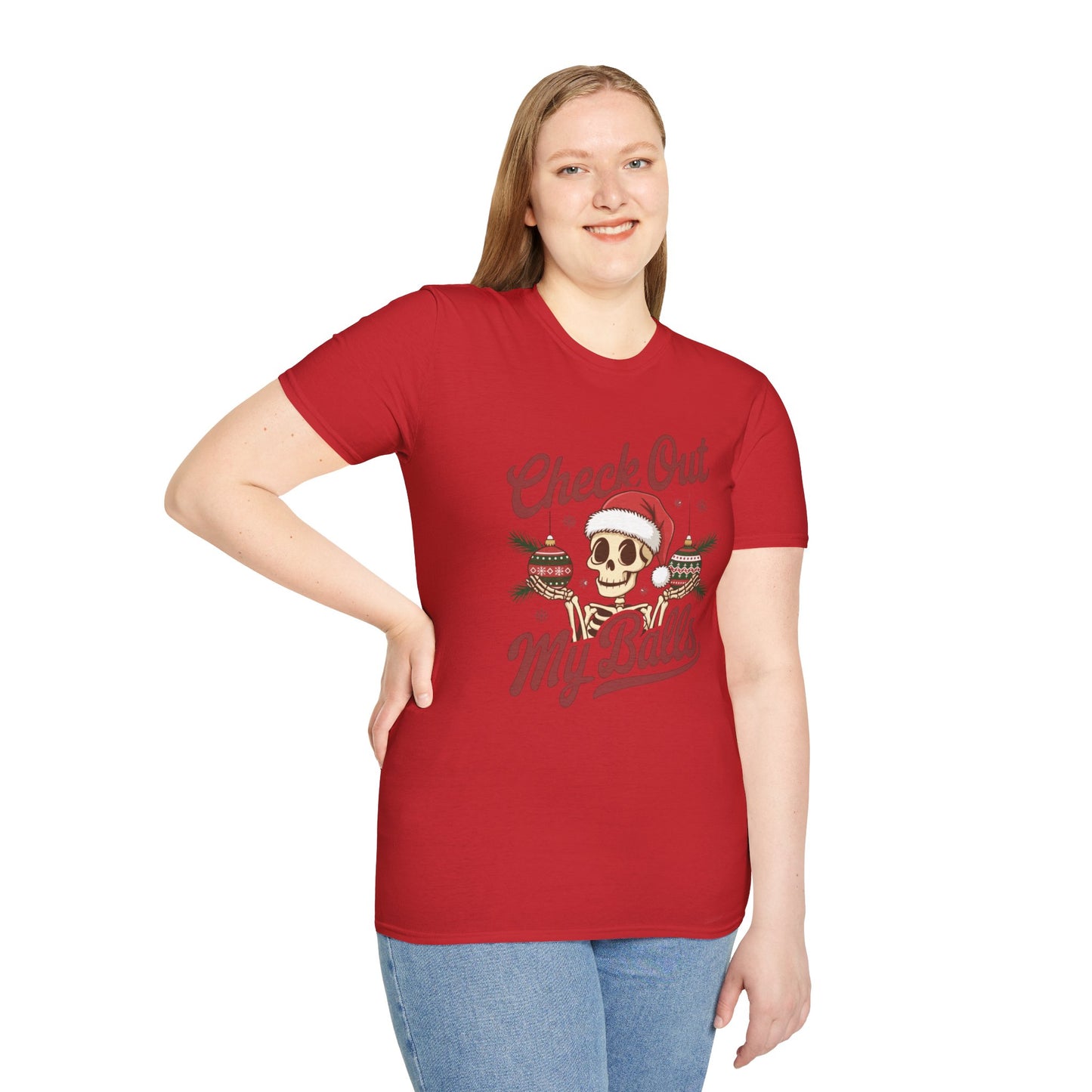 Christmas Unisex T-Shirt 'Check out my balls' Funny Holiday Shirt