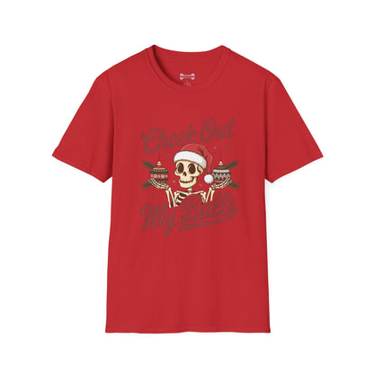 Christmas Unisex T-Shirt 'Check out my balls' Funny Holiday Shirt