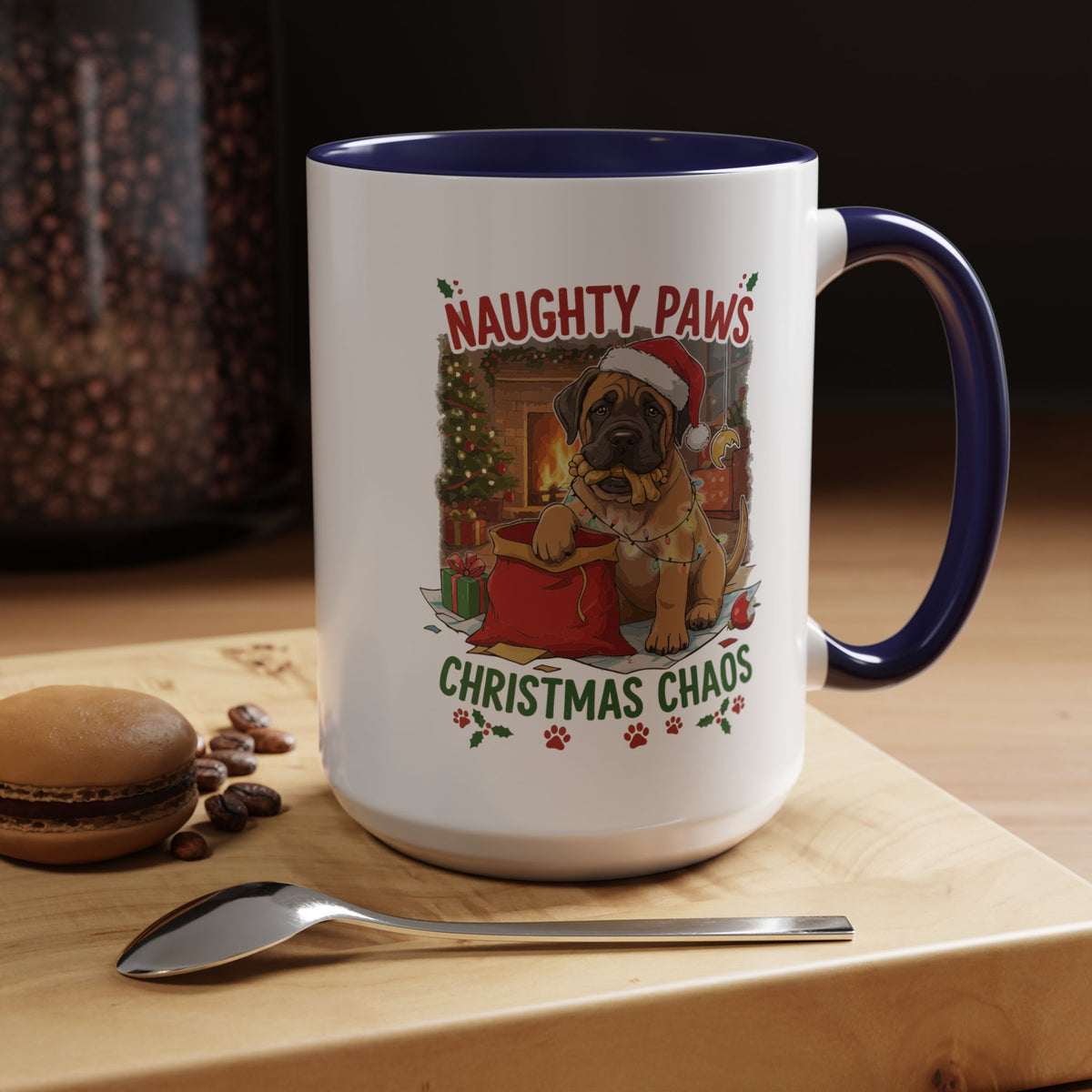 Coffee Mug "Naughty Pawn Christmas Chaos" Dog Lover Mastiff (11/15oz)