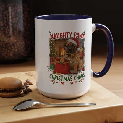 Coffee Mug "Naughty Pawn Christmas Chaos" Dog Lover Mastiff (11/15oz)