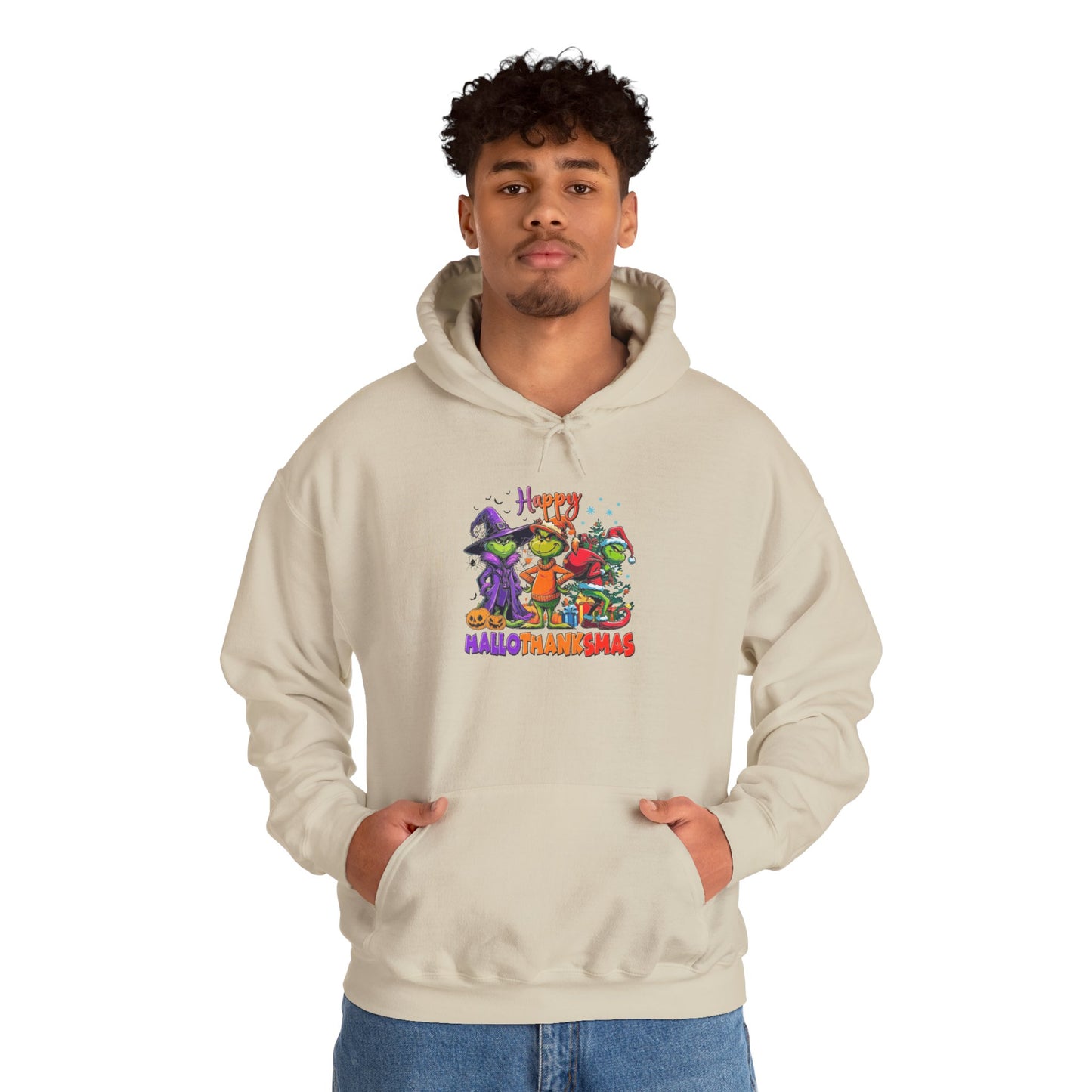 Fleece Hoodie: "Happy HalloThankMas"