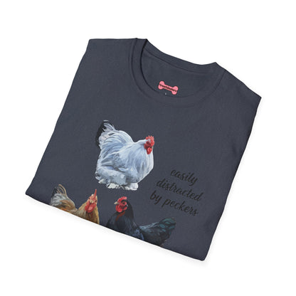 T-Shirt 'Easily Distracted By Peckers' Funny Shirt Chicken Lover Tee