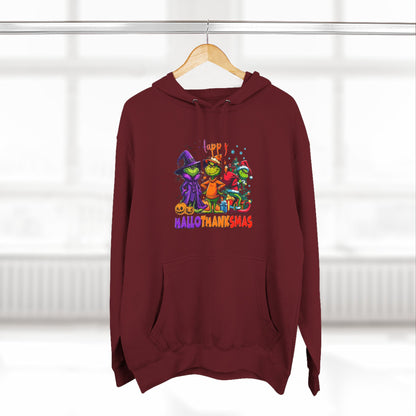 Fleece Hoodie: "Happy HalloThankMas"