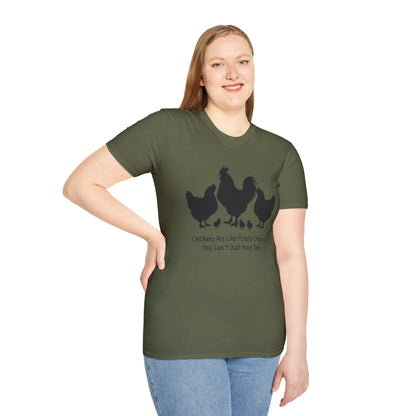 Unisex T-Shirt 'Chickens are like Potato Chips' Funny Shirt Chicken Lover Tee Black