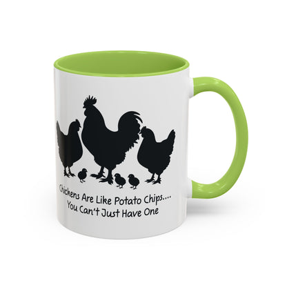 Funny Chicken Lover Coffee Mug — "Chickens Are Like Potato Chips" (11/15oz)