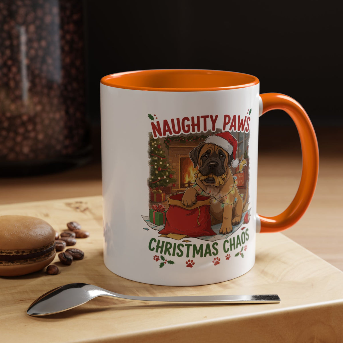 Coffee Mug "Naughty Pawn Christmas Chaos" Dog Lover Mastiff (11/15oz)