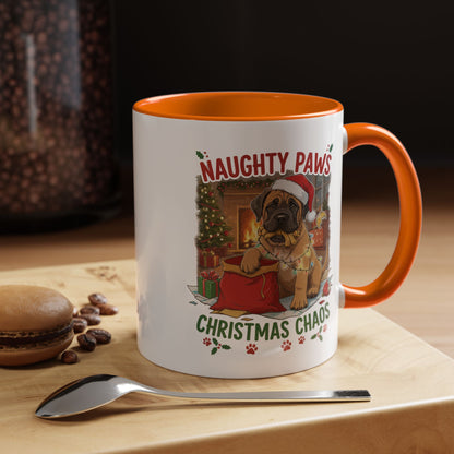 Coffee Mug "Naughty Pawn Christmas Chaos" Dog Lover Mastiff (11/15oz)