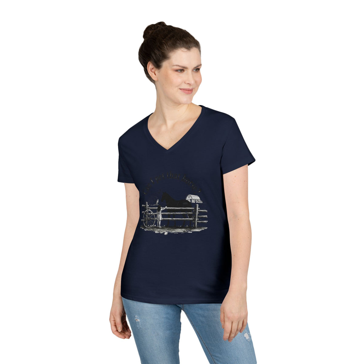 V-Neck T-Shirt Horse Lover 'Can I Pet That Horse?'