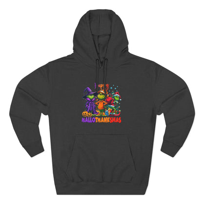 Fleece Hoodie: "Happy HalloThankMas"