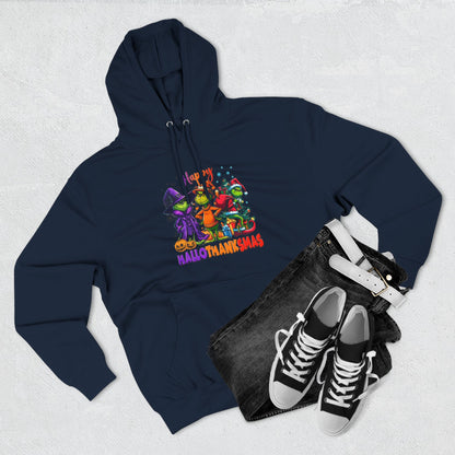 Fleece Hoodie: "Happy HalloThankMas"