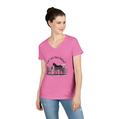V-Neck T-Shirt Horse Lover 'Can I Pet That Horse?'
