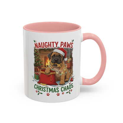 Coffee Mug "Naughty Pawn Christmas Chaos" Dog Lover Mastiff (11/15oz)