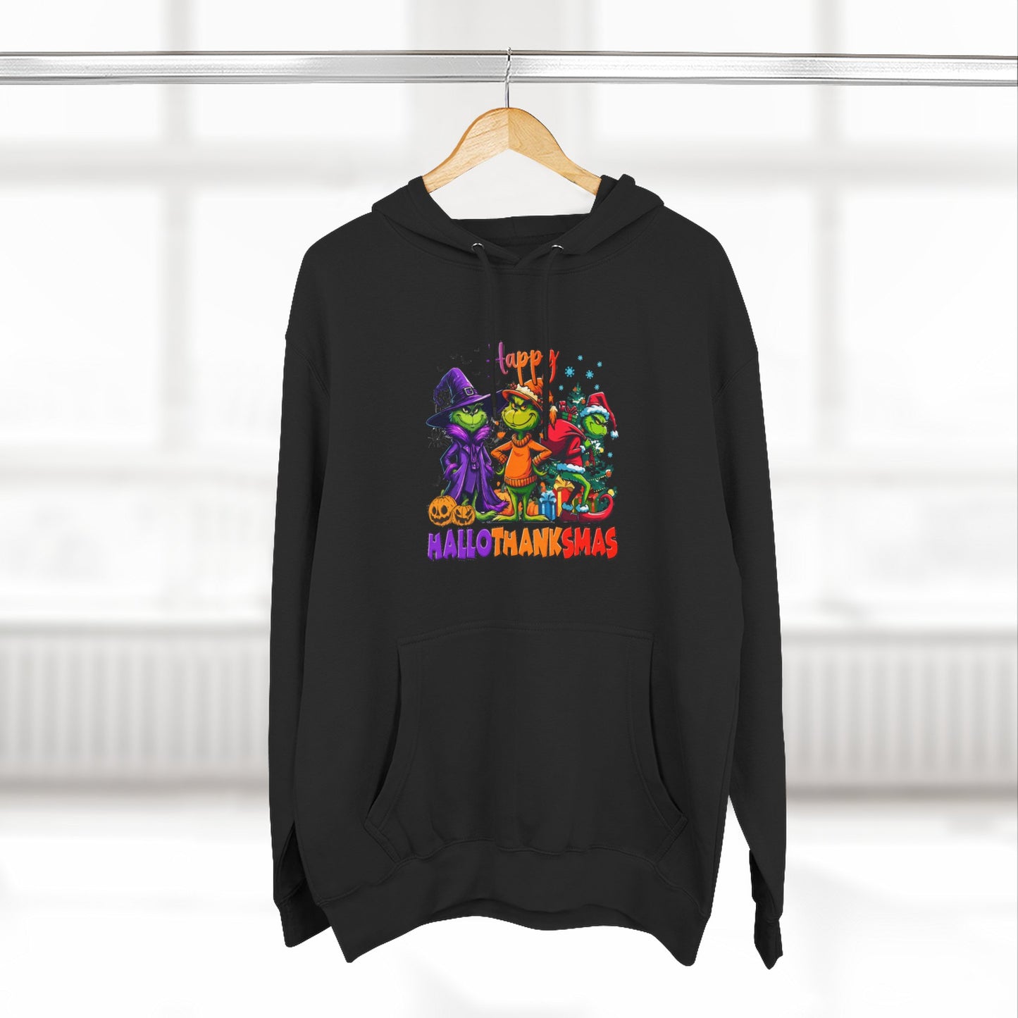 Fleece Hoodie: "Happy HalloThankMas"