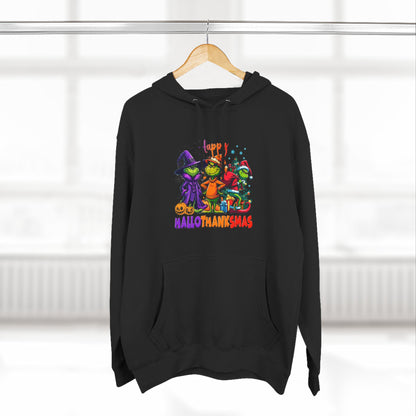 Fleece Hoodie: "Happy HalloThankMas"