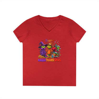 V-Neck Shirt: "Happy HalloThankMas"