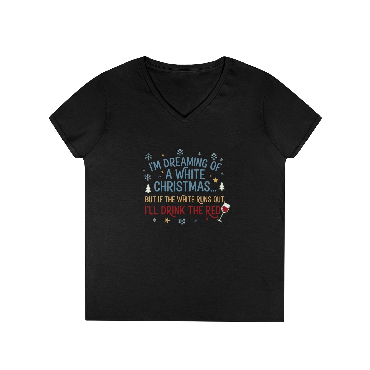 Women's V-Neck T-Shirt 'Dreaming of a White Christmas' Holiday Tee