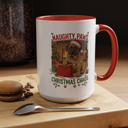 Coffee Mug "Naughty Pawn Christmas Chaos" Dog Lover Mastiff (11/15oz)