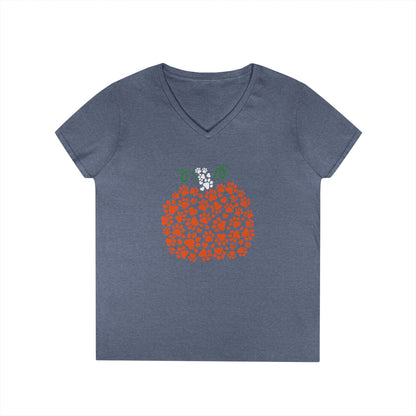 V-Neck T-Shirt 'Pumpkin paws' Fall