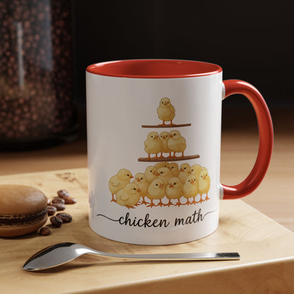 Funny Chicken Lover Coffee Mug — "Chicken Math" Accent Mug (11/15oz)