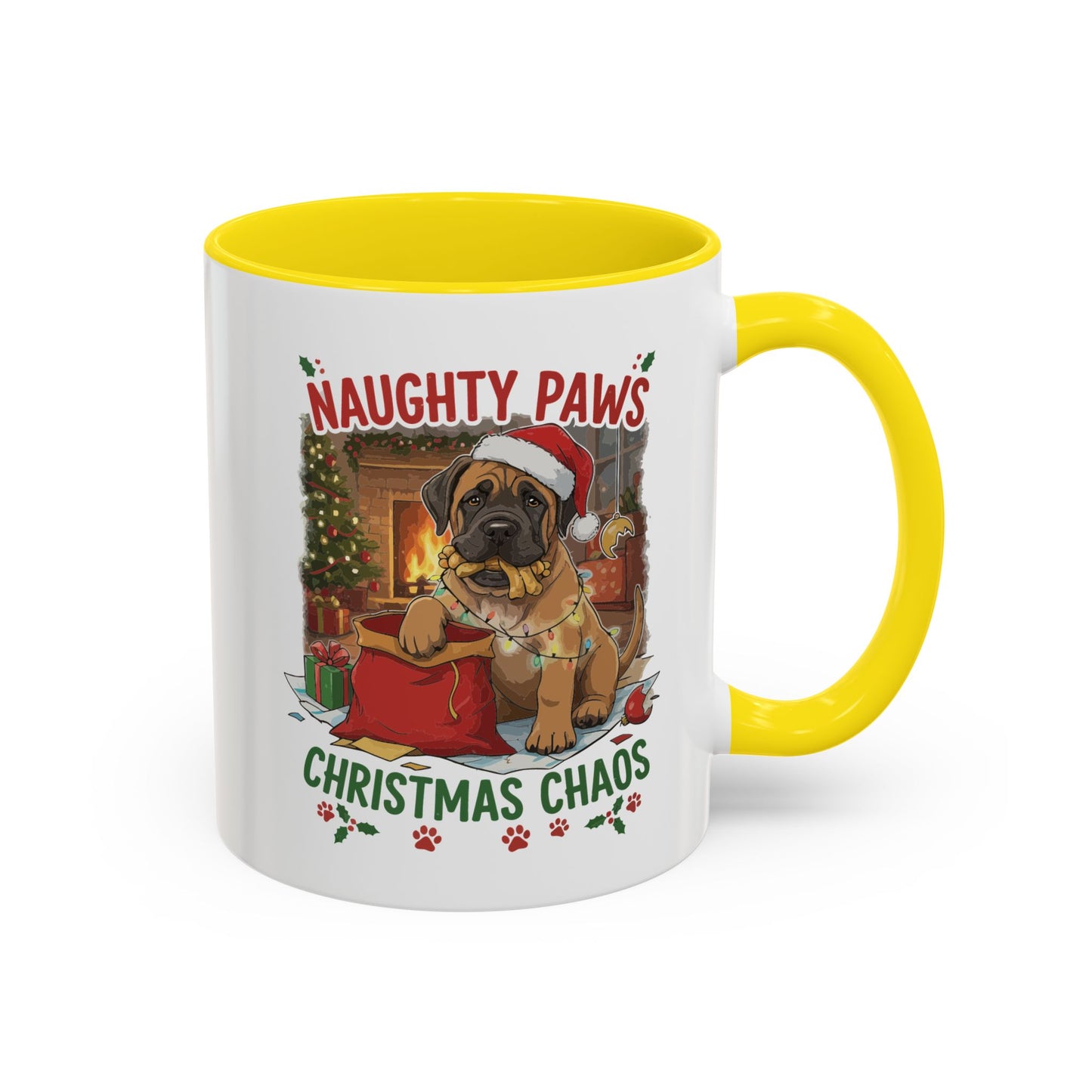 Coffee Mug "Naughty Pawn Christmas Chaos" Dog Lover Mastiff (11/15oz)