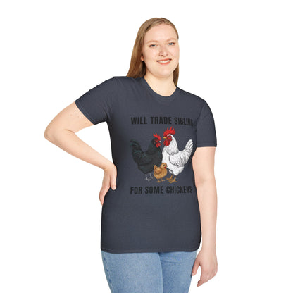 T-Shirt 'Will Trade Sibling For Some Chickens' Funny Shirt Chicken Lover Tee