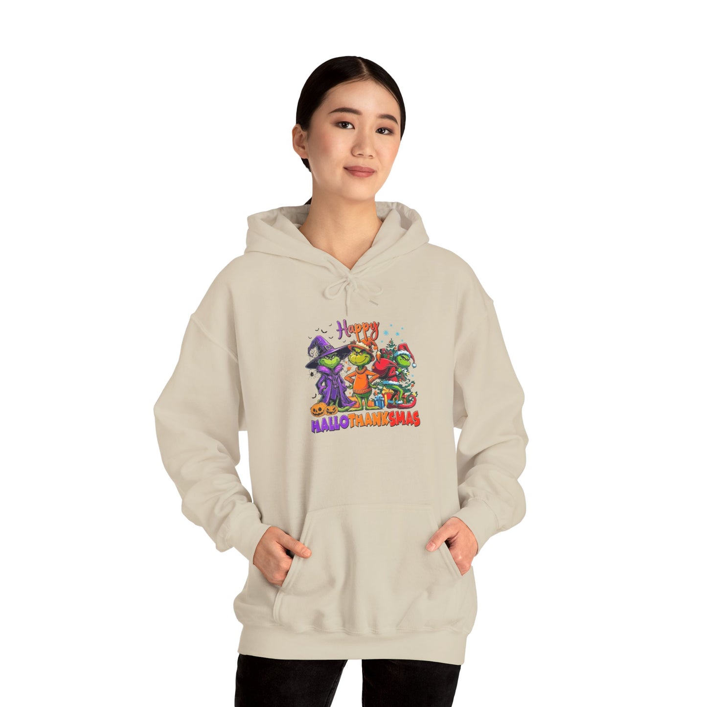 Fleece Hoodie: "Happy HalloThankMas"