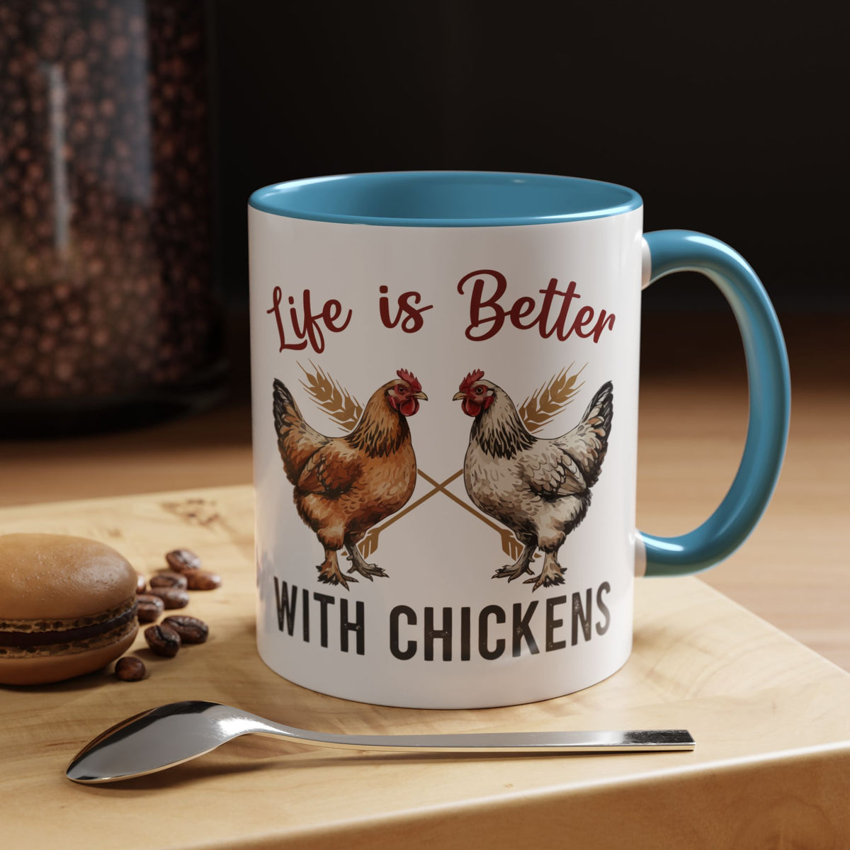 Funny Chicken Lover Coffee Mug "Life is Better with Chickens" Accent Mug (11/15oz)