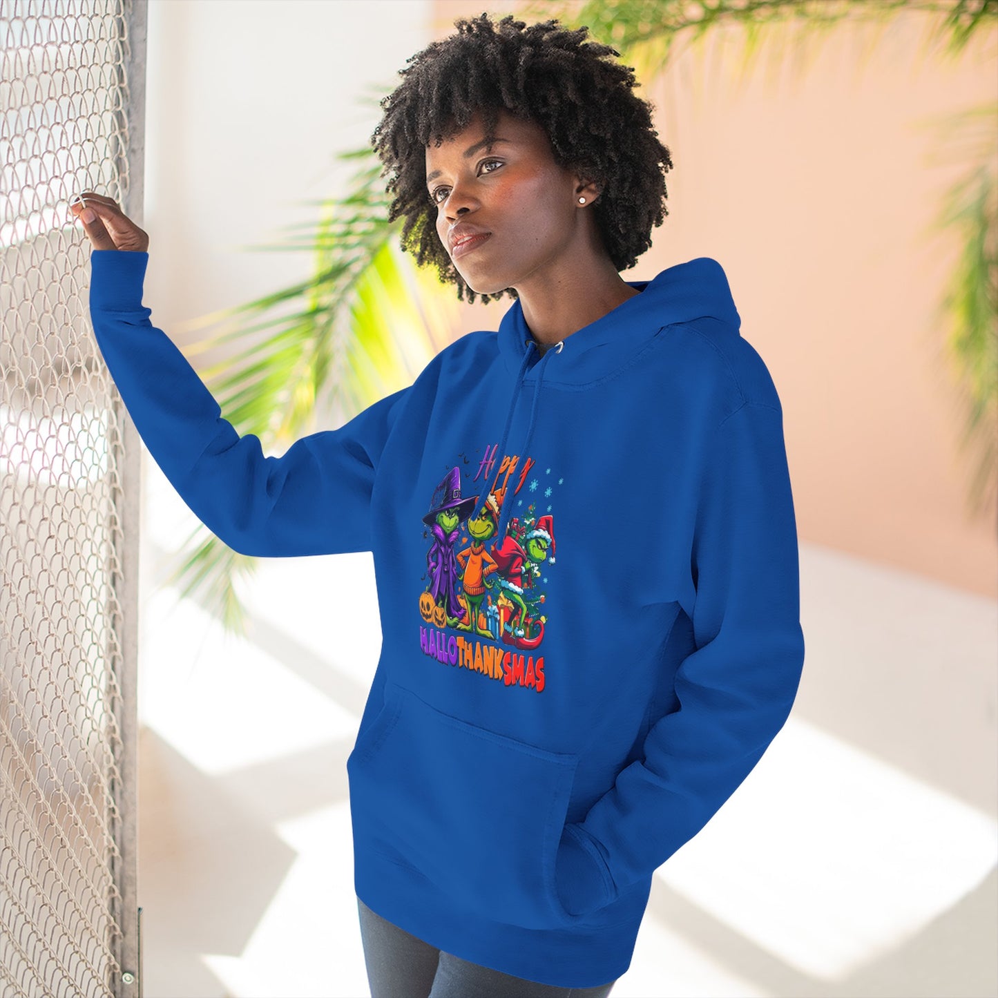 Fleece Hoodie: "Happy HalloThankMas"