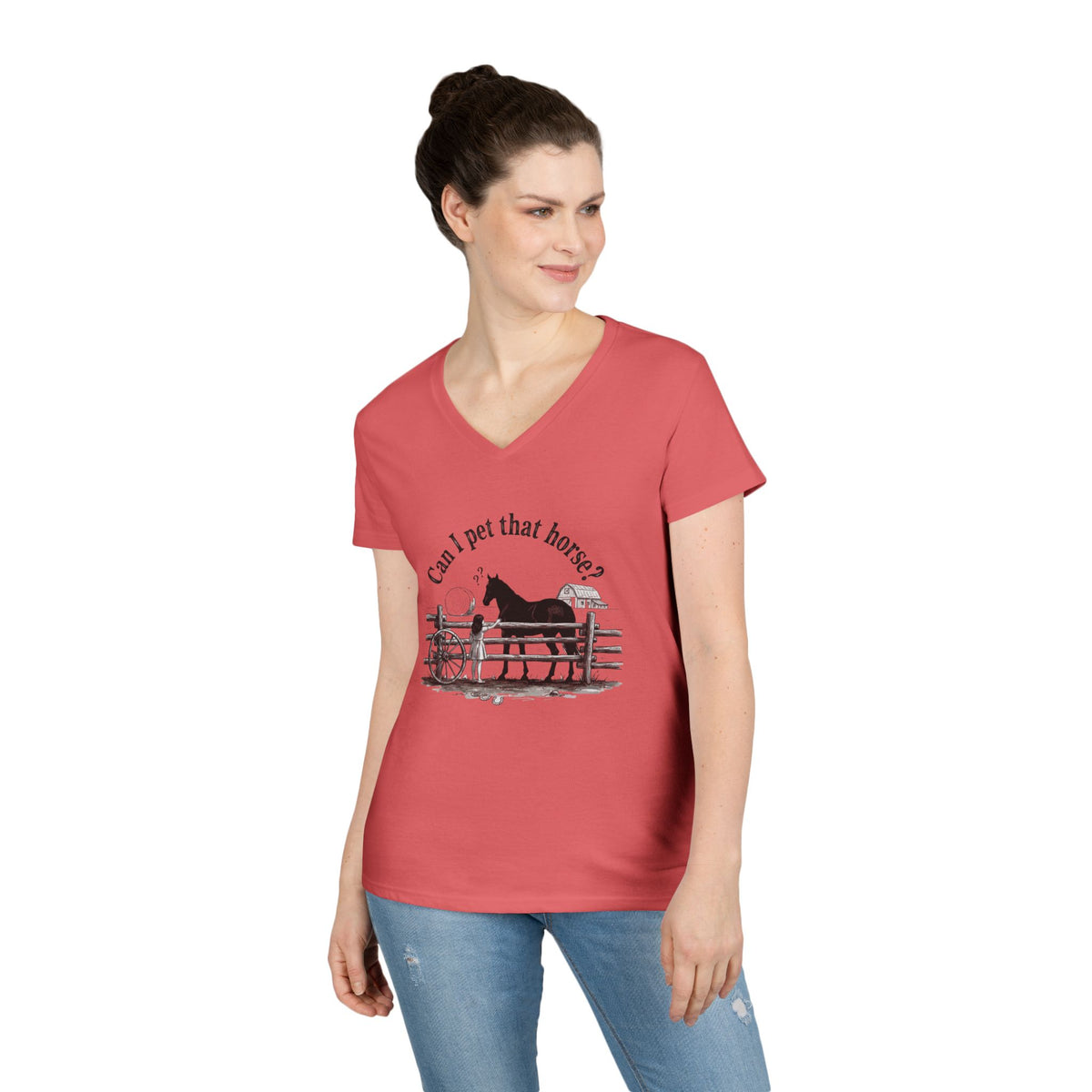 V-Neck T-Shirt Horse Lover 'Can I Pet That Horse?'