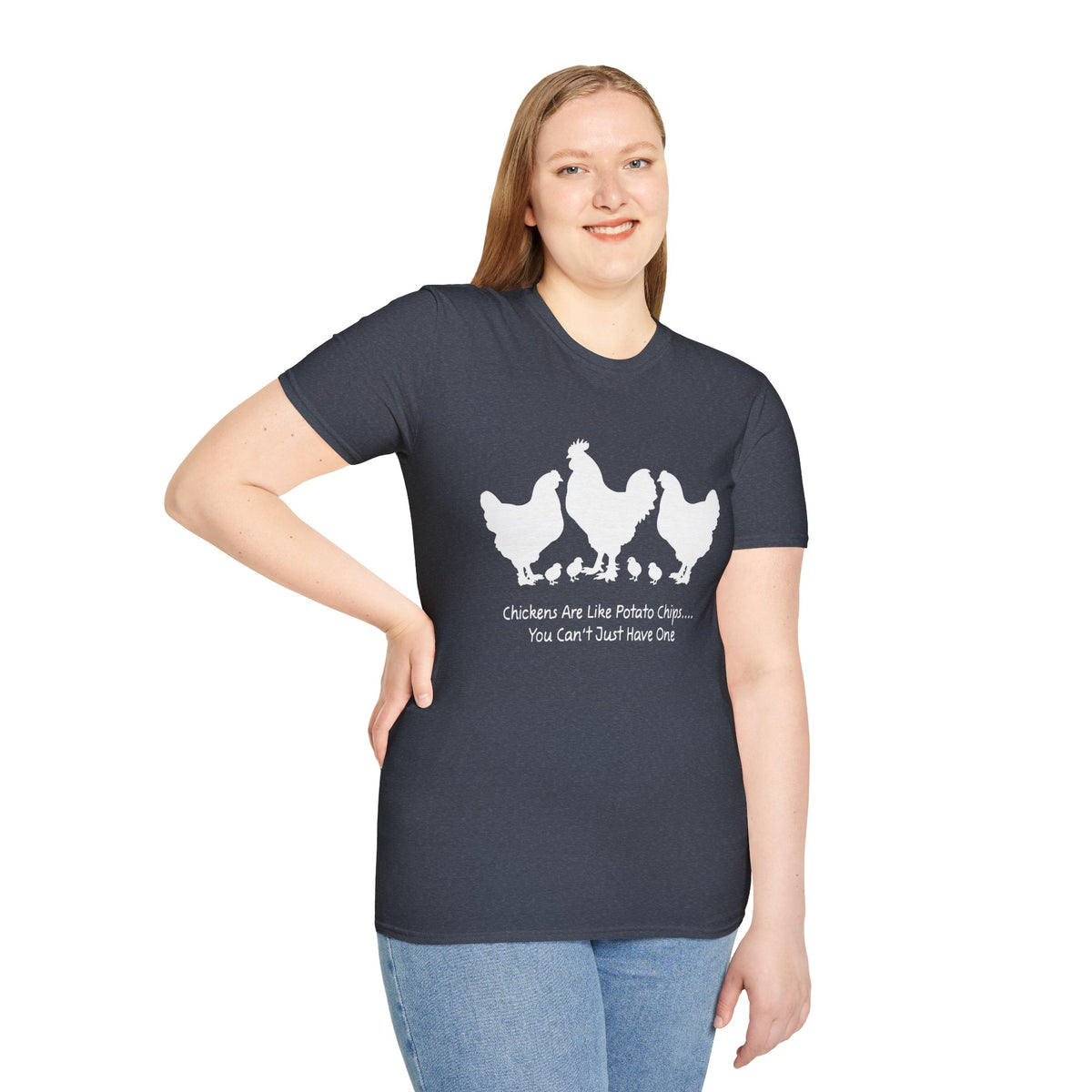 Unisex T-Shirt 'Chickens are like Potato Chips' Funny Shirt Chicken Lover Tee White