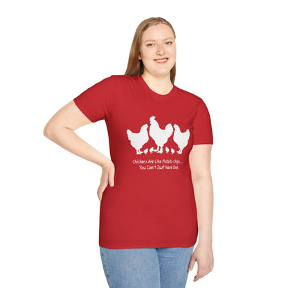 Unisex T-Shirt 'Chickens are like Potato Chips' Funny Shirt Chicken Lover Tee White