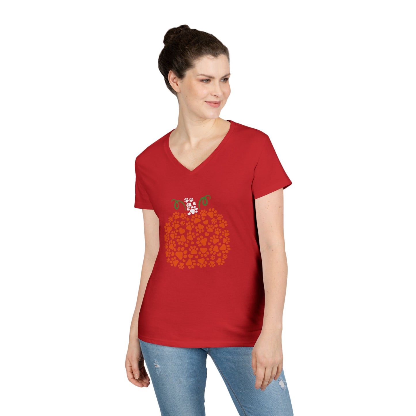 V-Neck T-Shirt 'Pumpkin paws' Fall