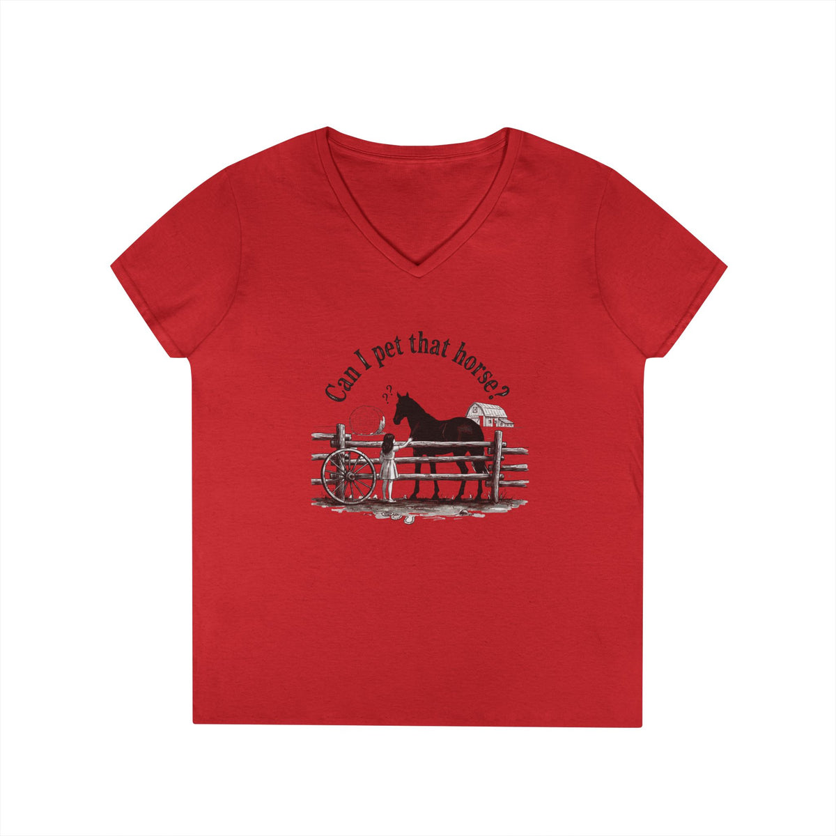 V-Neck T-Shirt Horse Lover 'Can I Pet That Horse?'