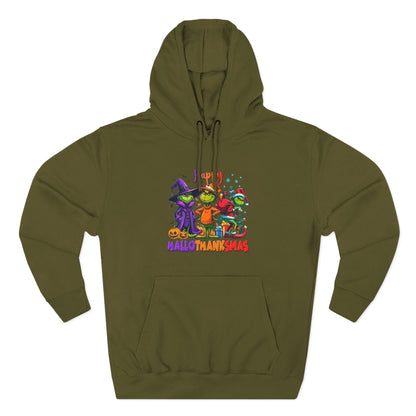 Fleece Hoodie: "Happy HalloThankMas"