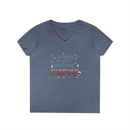 Women's V-Neck T-Shirt 'Dreaming of a White Christmas' Holiday Tee