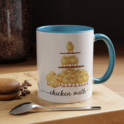 Funny Chicken Lover Coffee Mug — "Chicken Math" Accent Mug (11/15oz)