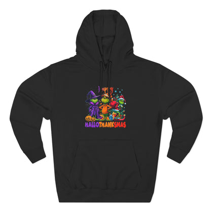 Fleece Hoodie: "Happy HalloThankMas"
