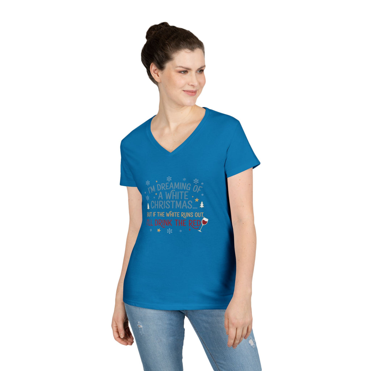 Women's V-Neck T-Shirt 'Dreaming of a White Christmas' Holiday Tee