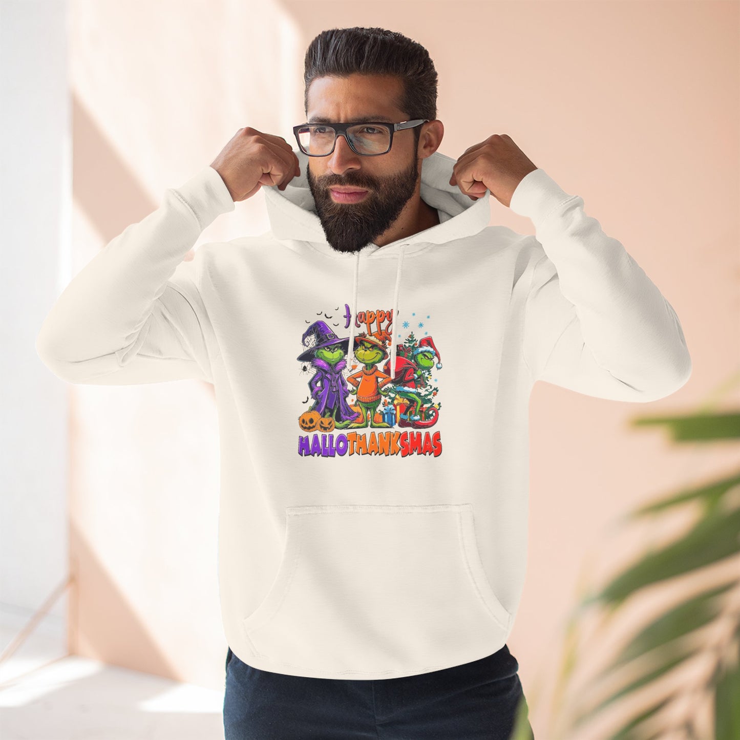 Fleece Hoodie: "Happy HalloThankMas"