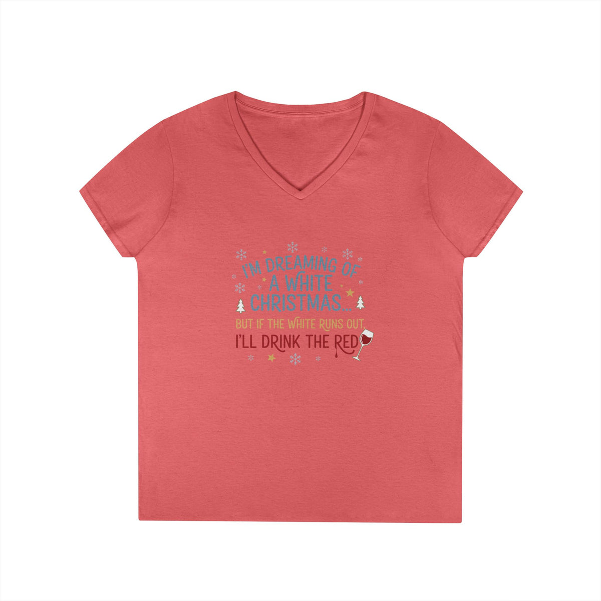 Women's V-Neck T-Shirt 'Dreaming of a White Christmas' Holiday Tee